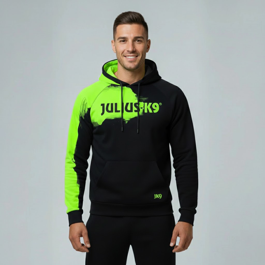JULIUS-K9 JK9 NEON – Neon zöld-fekete kapucnis pulóver férfiaknak

