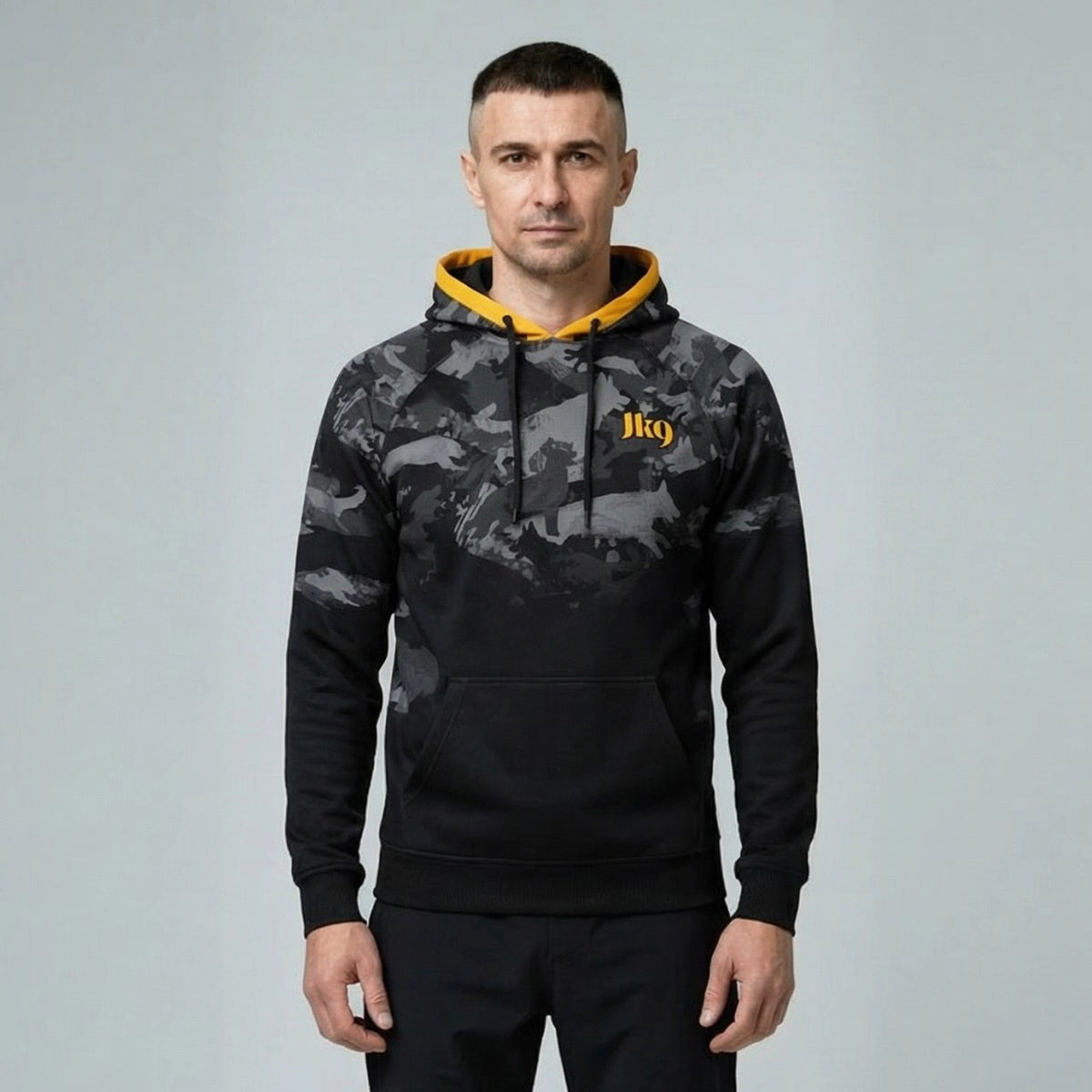 Német juhászos camouflage mintás kapucnis pulóver férfiaknak prémium minőségű anyagból