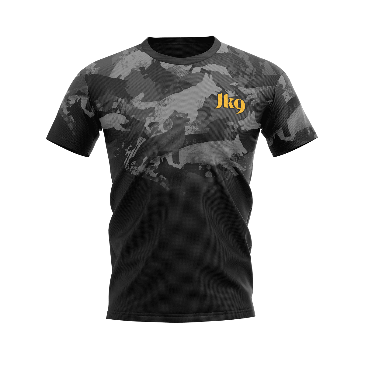 Németjuhász mintás camouflage rövid ujjú póló, tartós szublimációs nyomtatással