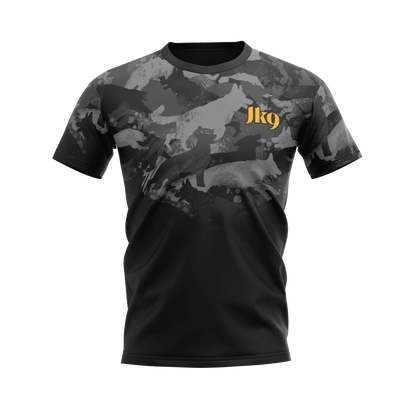 Németjuhász mintás camouflage rövid ujjú póló, tartós szublimációs nyomtatással