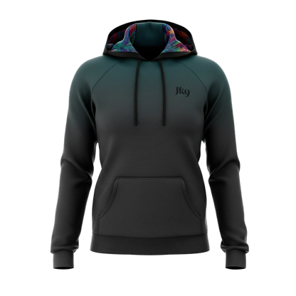 Prémium kapucnis pulóver trópusi pálmamintával, sportos és urbánus stílusban, tartós szublimációs nyomattal, HOODIE VIBE.