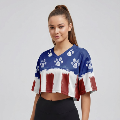 Julius-k9 Amerikai zászlós kutyamancs mintás női crop top